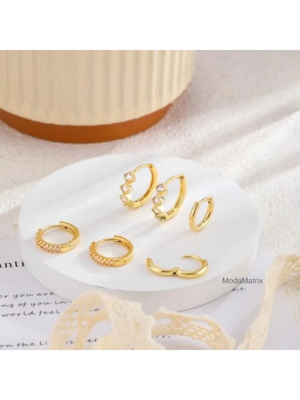 14K Gold Plated Chunky Hoop Earrings Set, Hypoallergenic Cubic Zirconia Studs